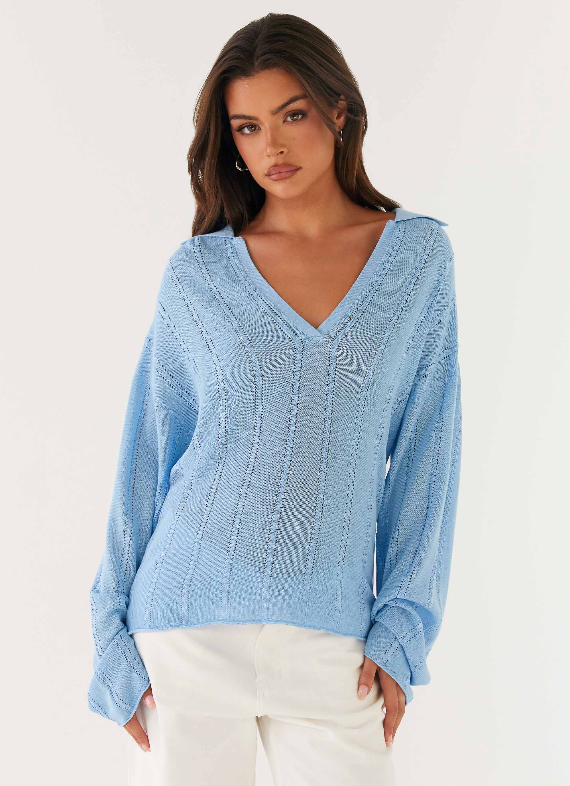 Annie Knit Polo Top - Blue