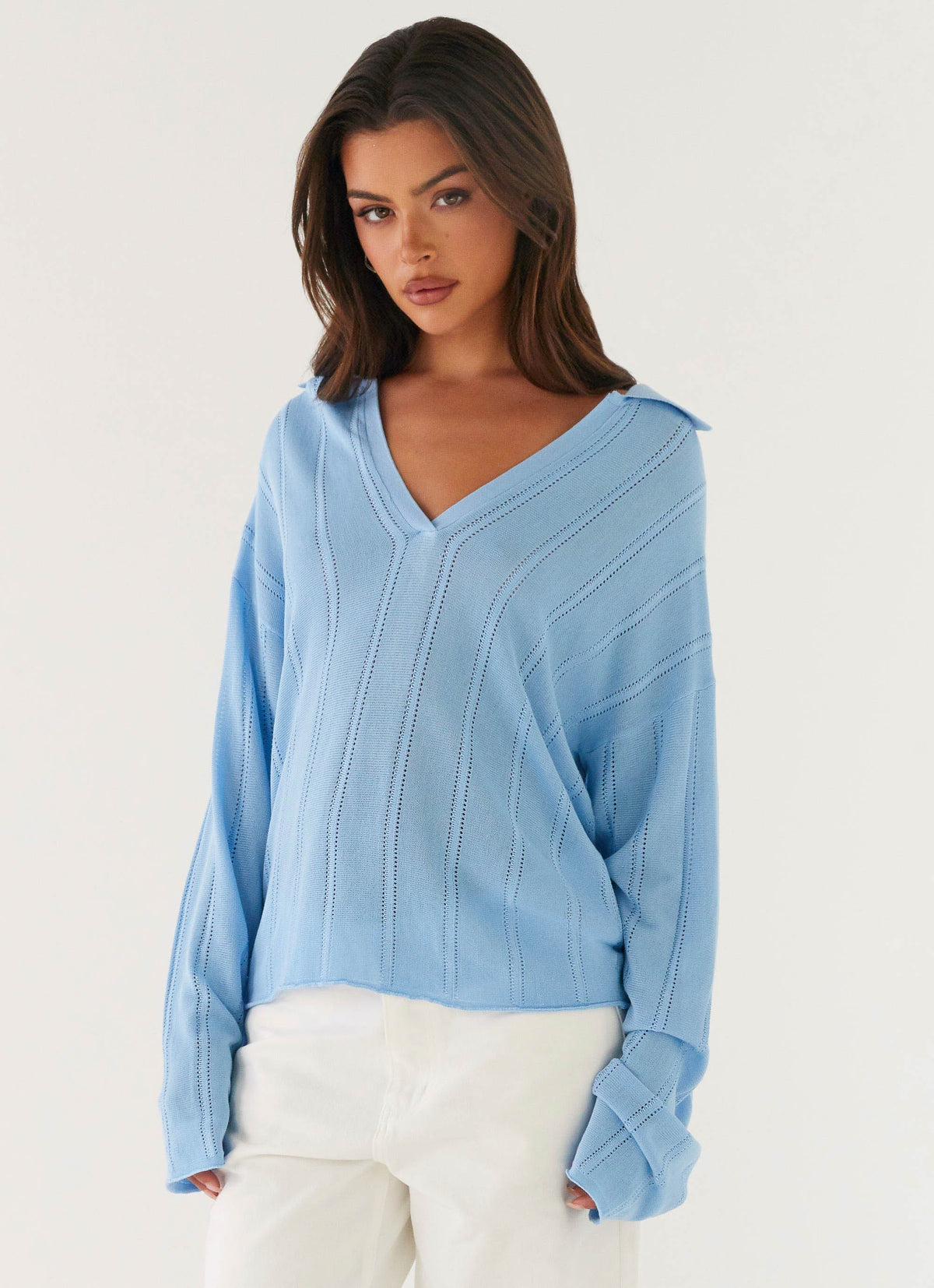 Annie Knit Polo Top - Blue