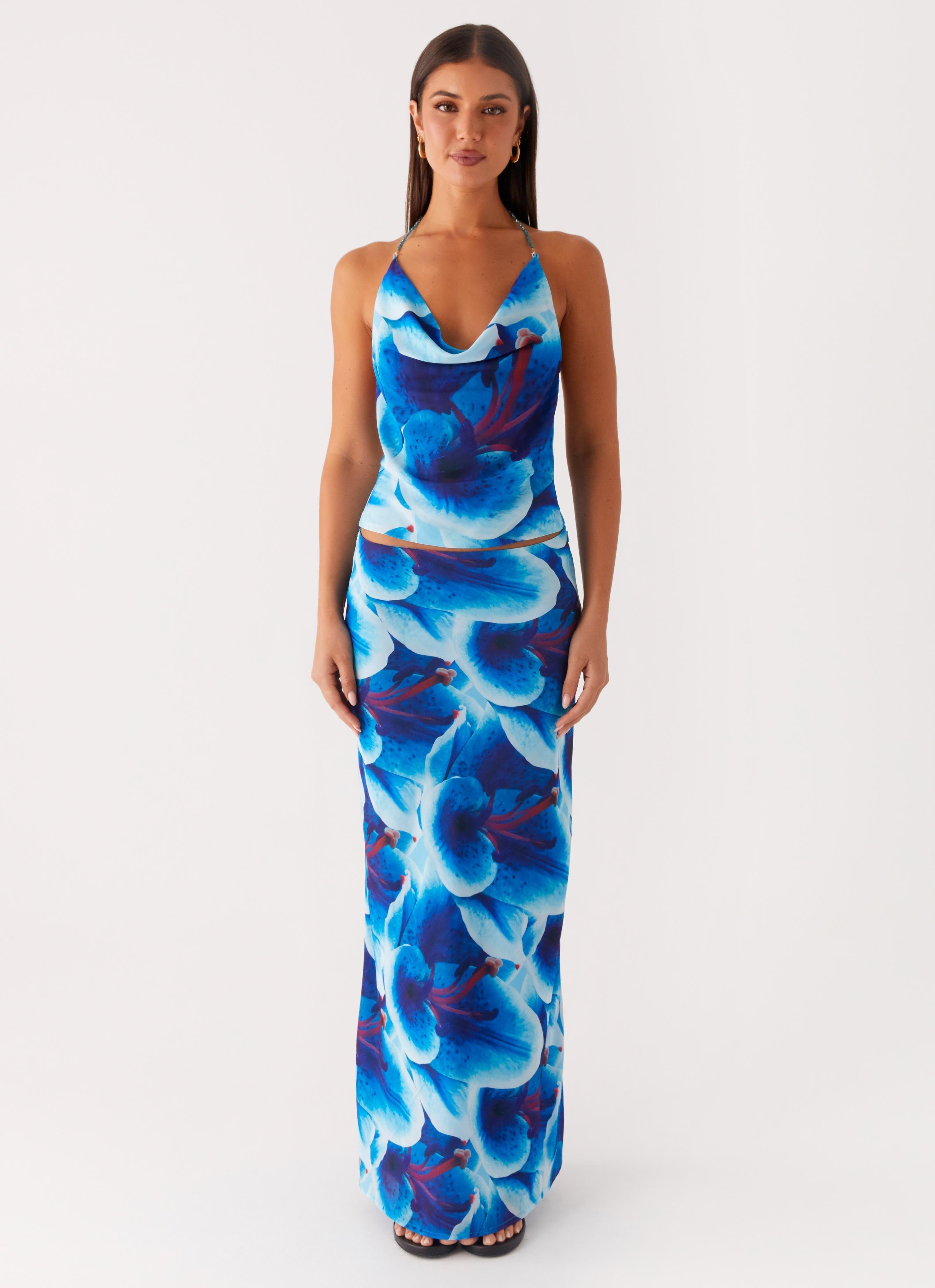 Another Life Halter Top - Turquoise Floral