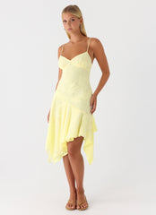 Aysha Beaded Flower Midi Dress - Yellow