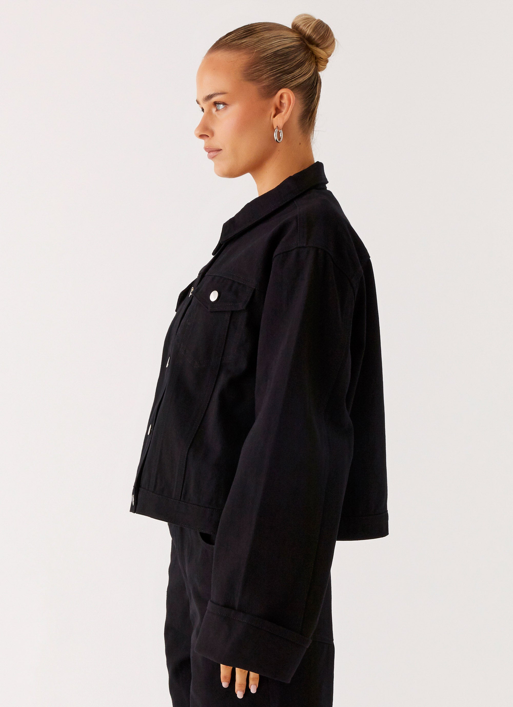 Back Again Oversized Denim Jacket - Black