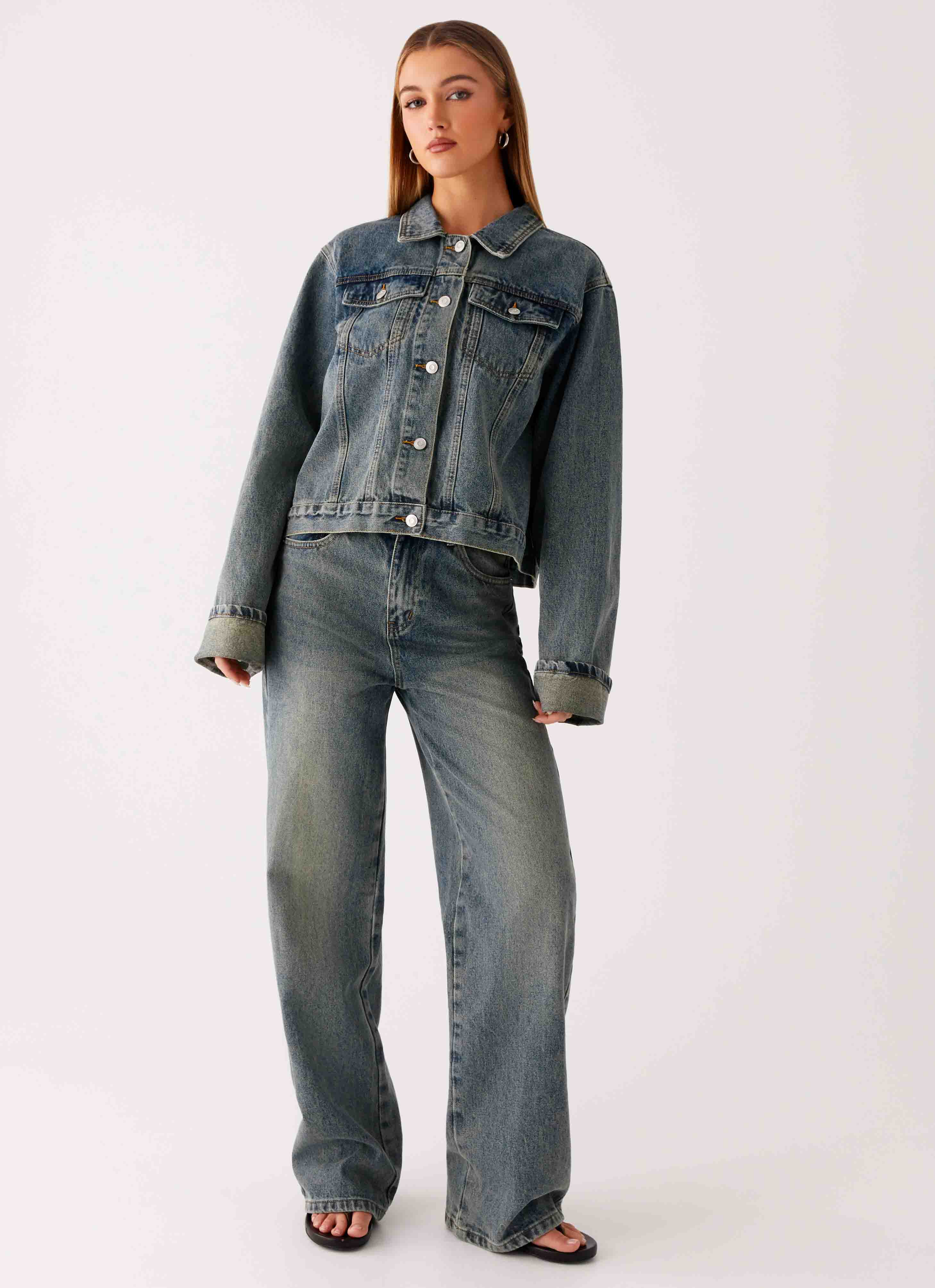 Back Again Oversized Denim Jacket - Dirty Wash