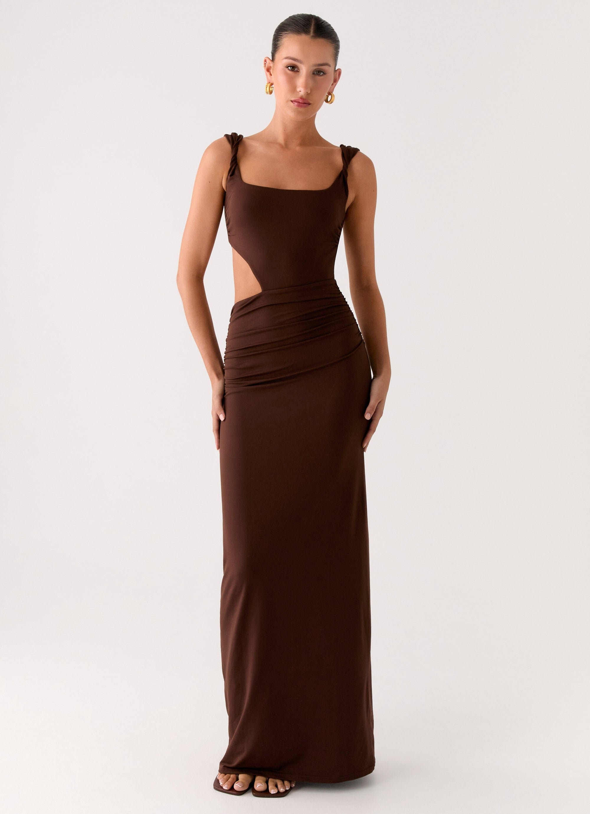 Balvin Cut Out Maxi Dress - Cool Chocolate