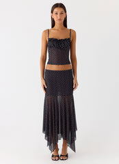 Buffy Maxi Skirt - Black Polkadot