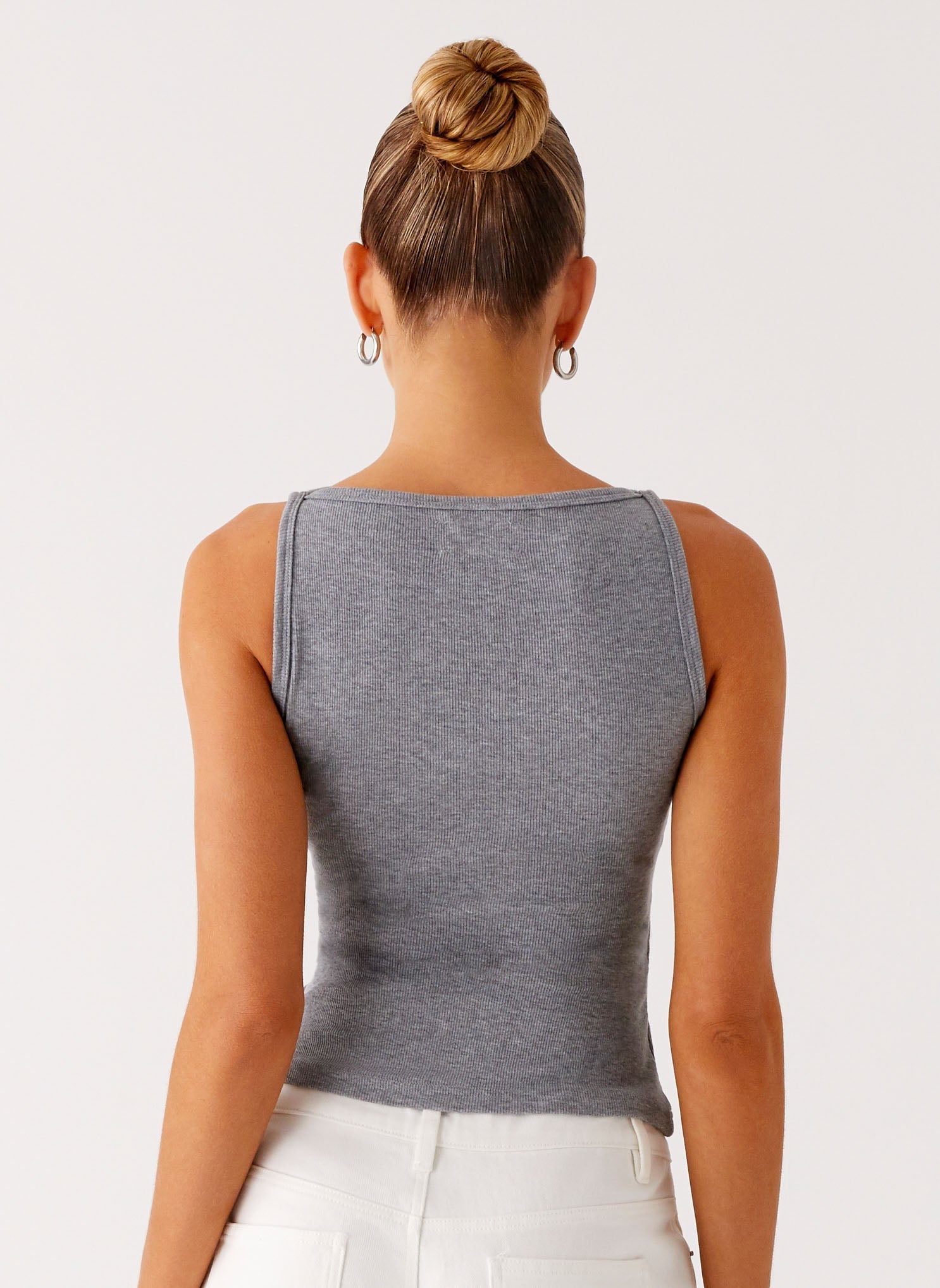 Drop Top Ribbed Eyelet Tank Top - Marle Grey