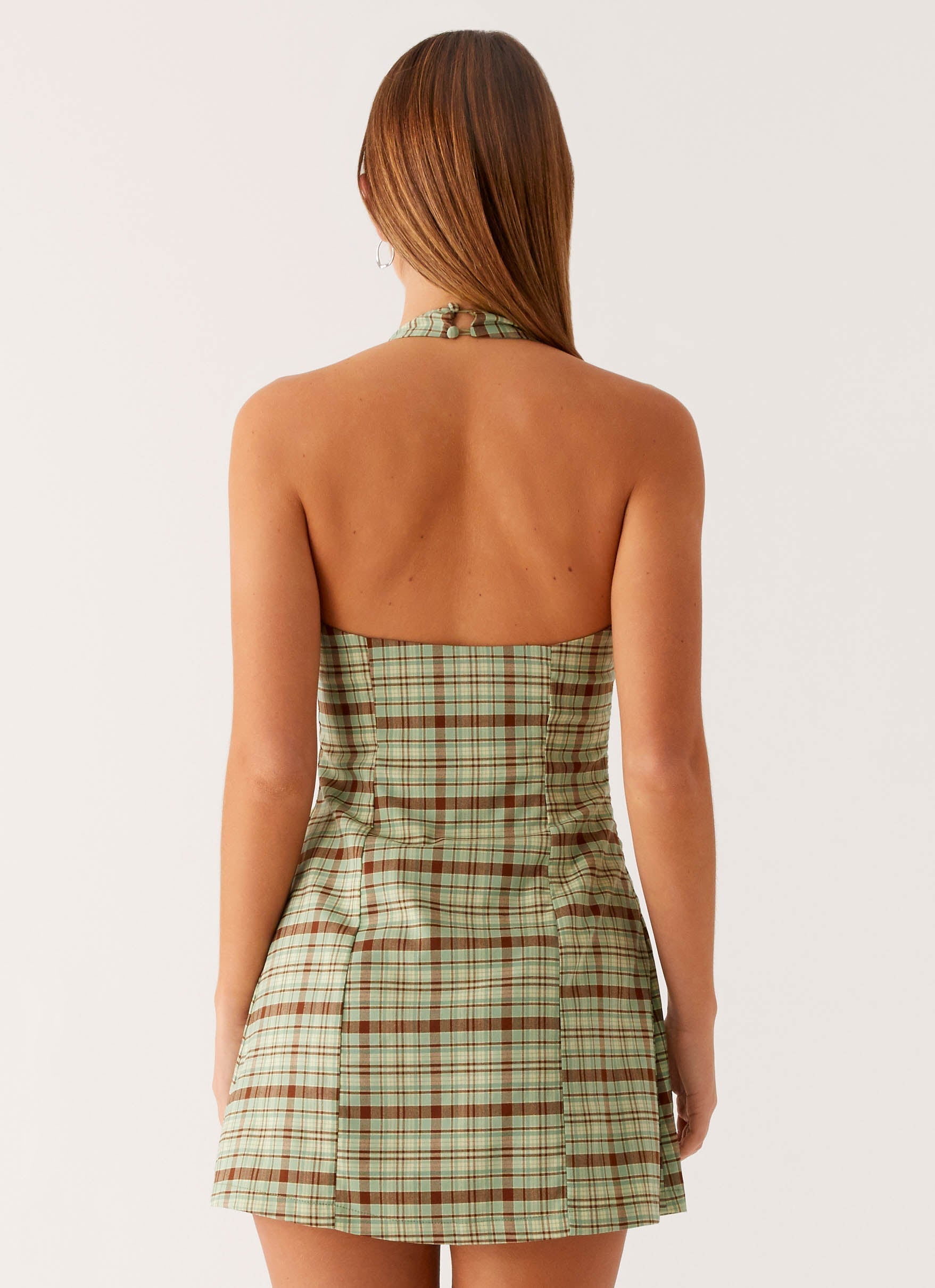 Dunia Halter Mini Dress - Forest Plaid