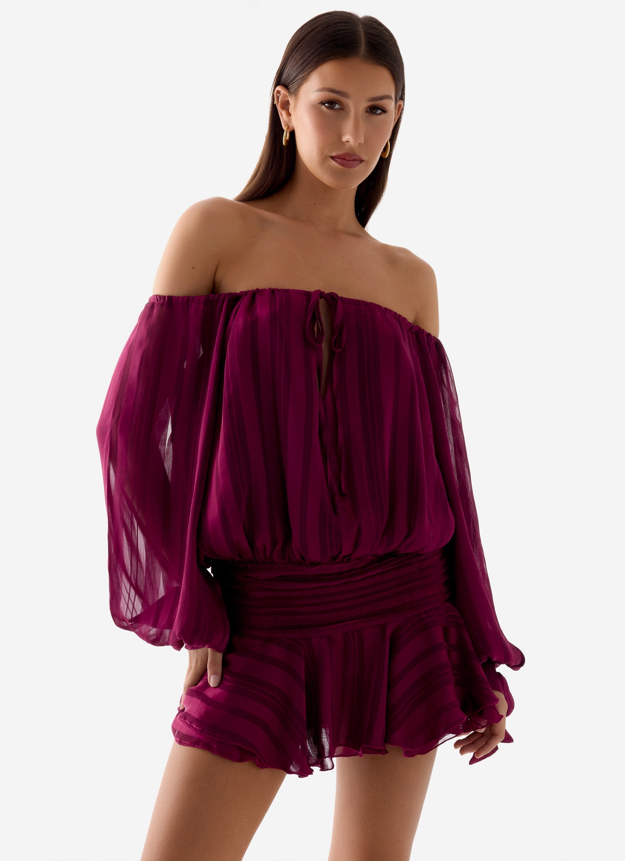 Eira Balloon Sleeve Mini Dress - Plum