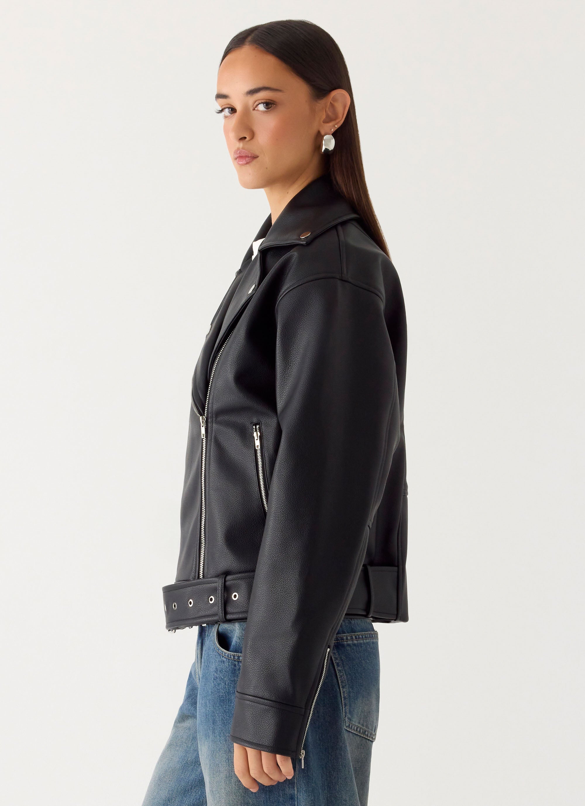 Ethan PU Biker Jacker - Black