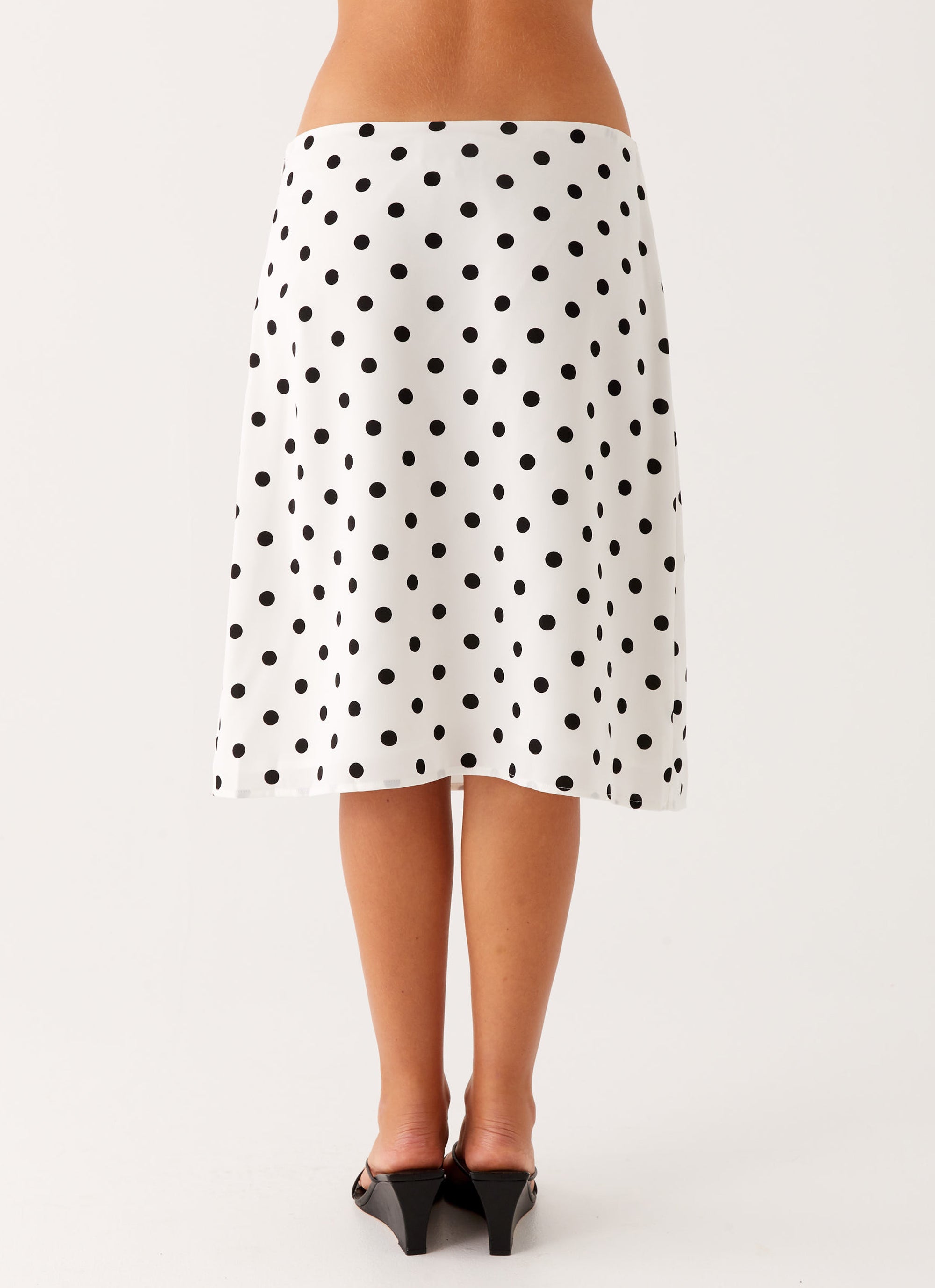 Evoke Chiffon Midi Skirt - White Polka Dot