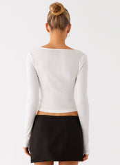 Fifth Ave Mesh Long Sleeve Top - Off White