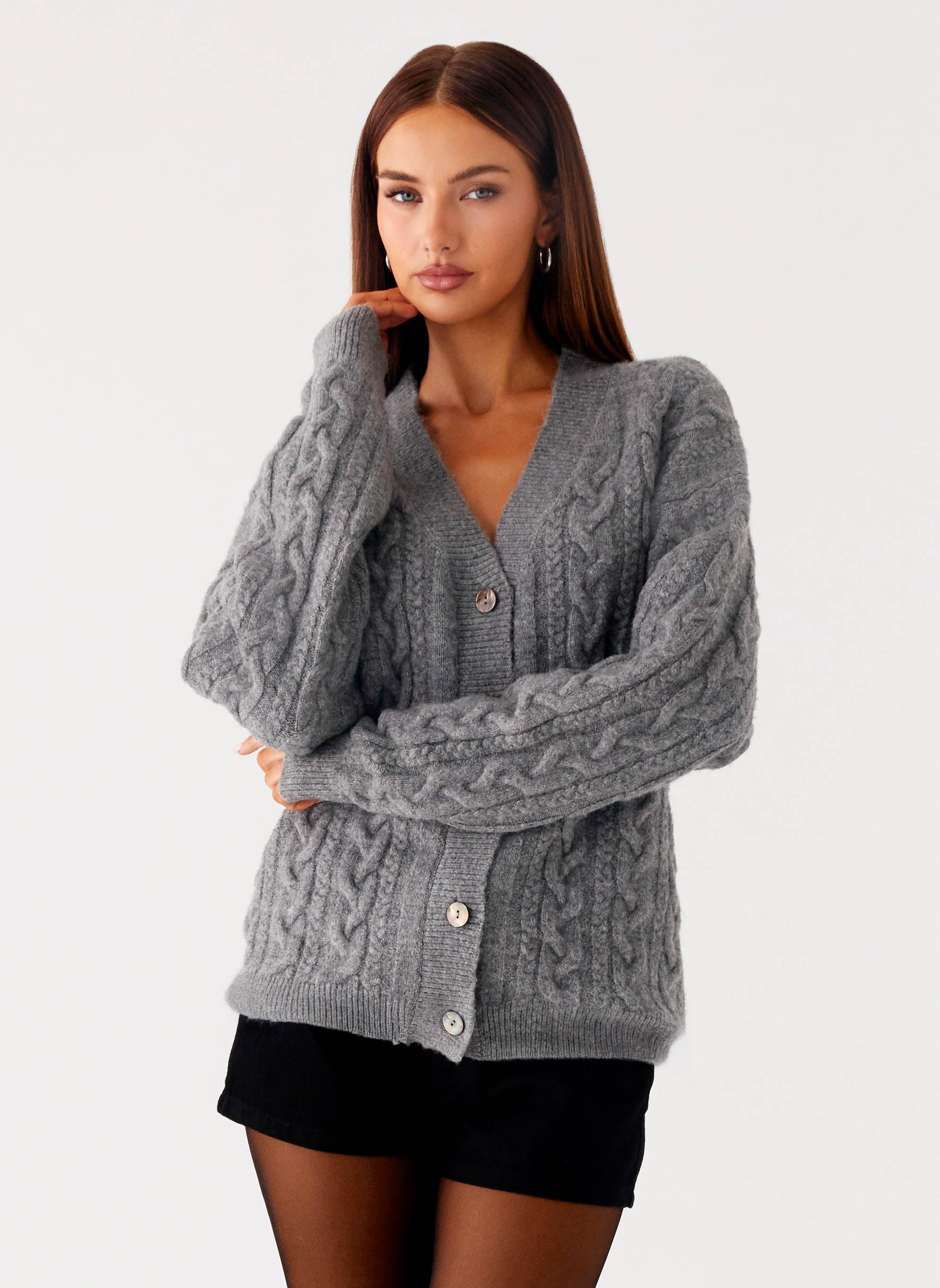 Frawley Cable Knit Cardigan - Grey