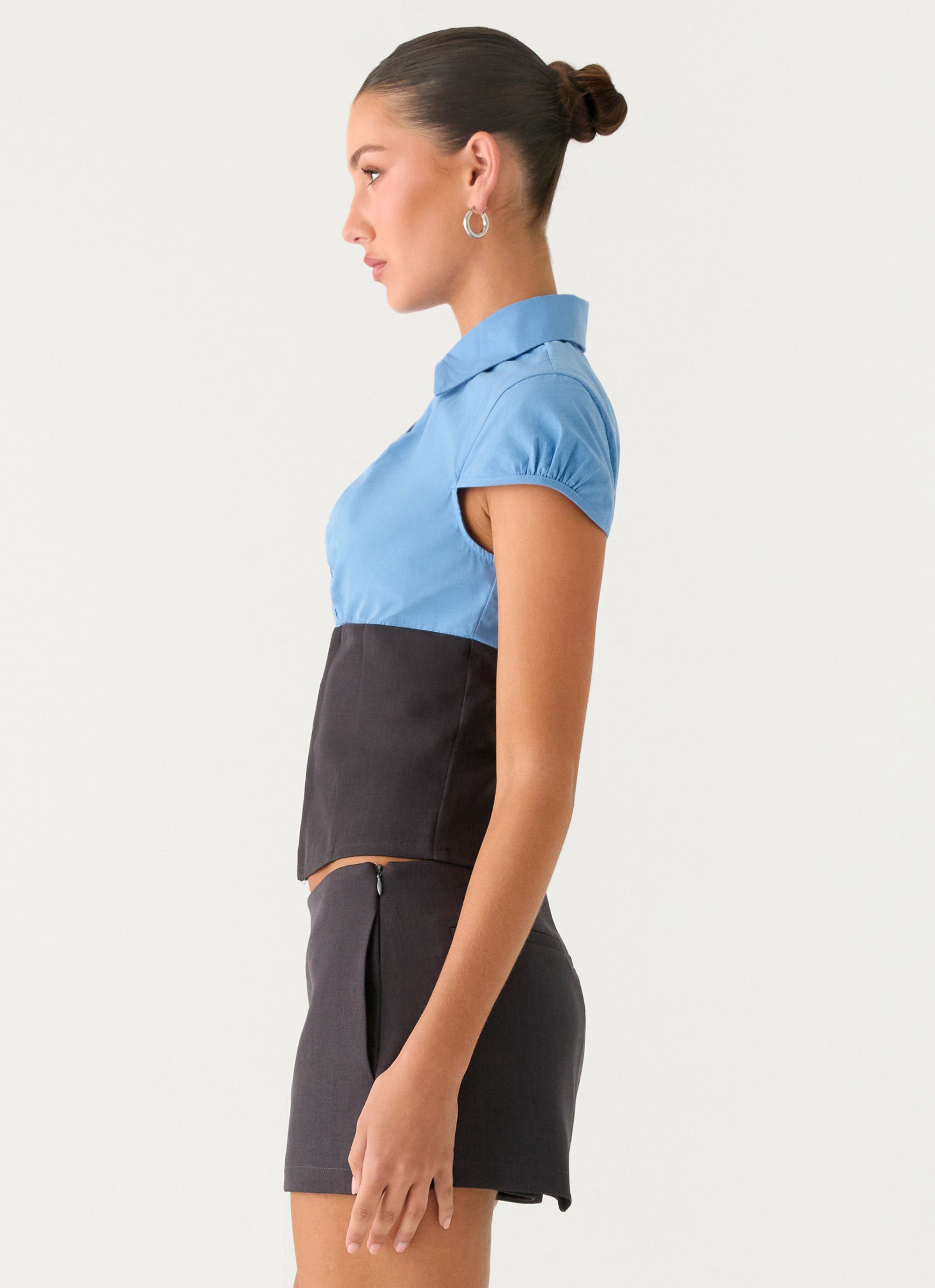 Harlee Poplin Suiting Top - Charcoal