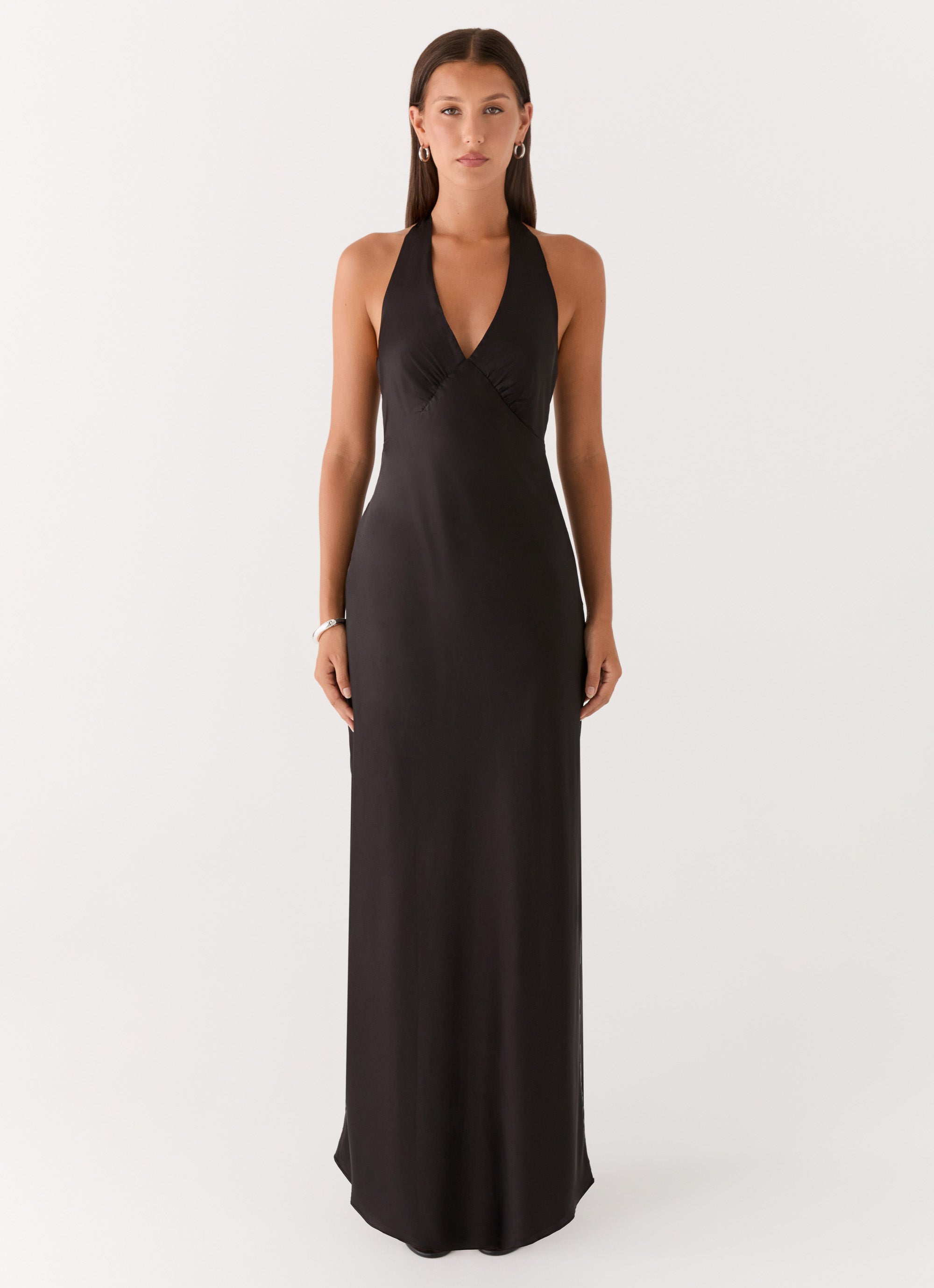Heavy Hearted Satin Maxi Dress - Black