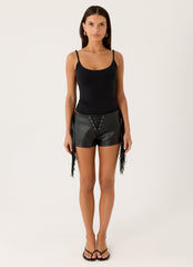 Isiah Low Rise PU Shorts - Black