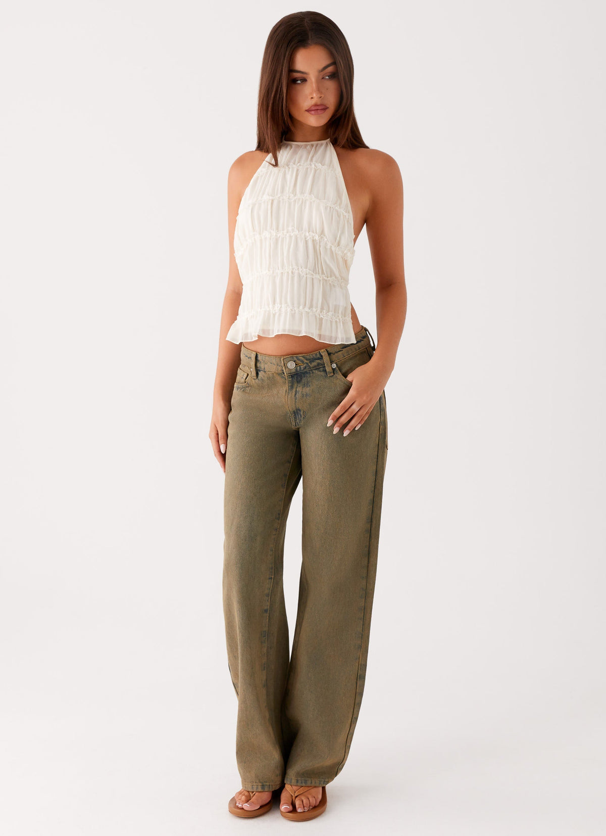 Jaiden Low Rise Denim Jeans - Brown Sand Wash