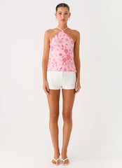Janelle Beaded Halter Top - Pink
