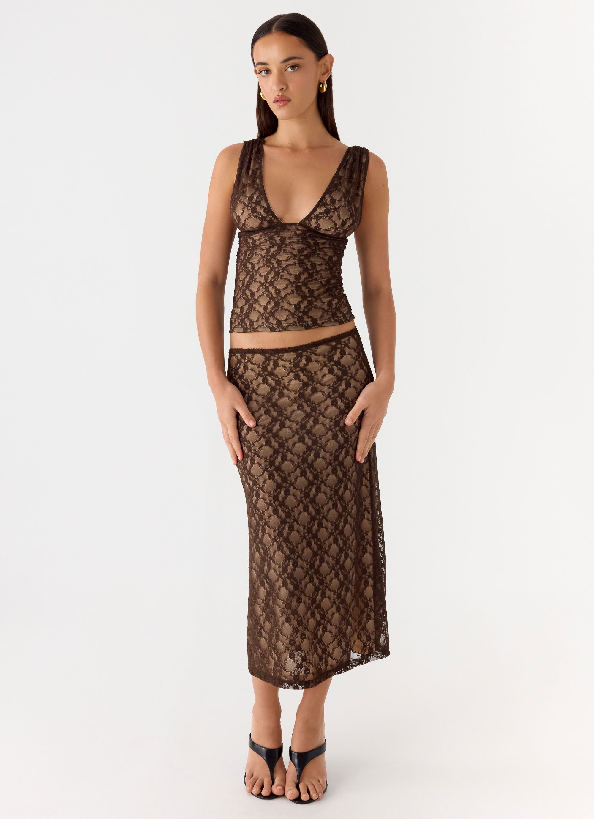 Malachie Lace Midi Skirt - Chocolate