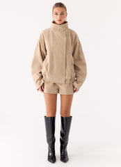 Marlow Faux Suede Jacket - Cream