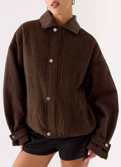 Myles Herringbone Bomber Jacket - Chocolate Herringbone