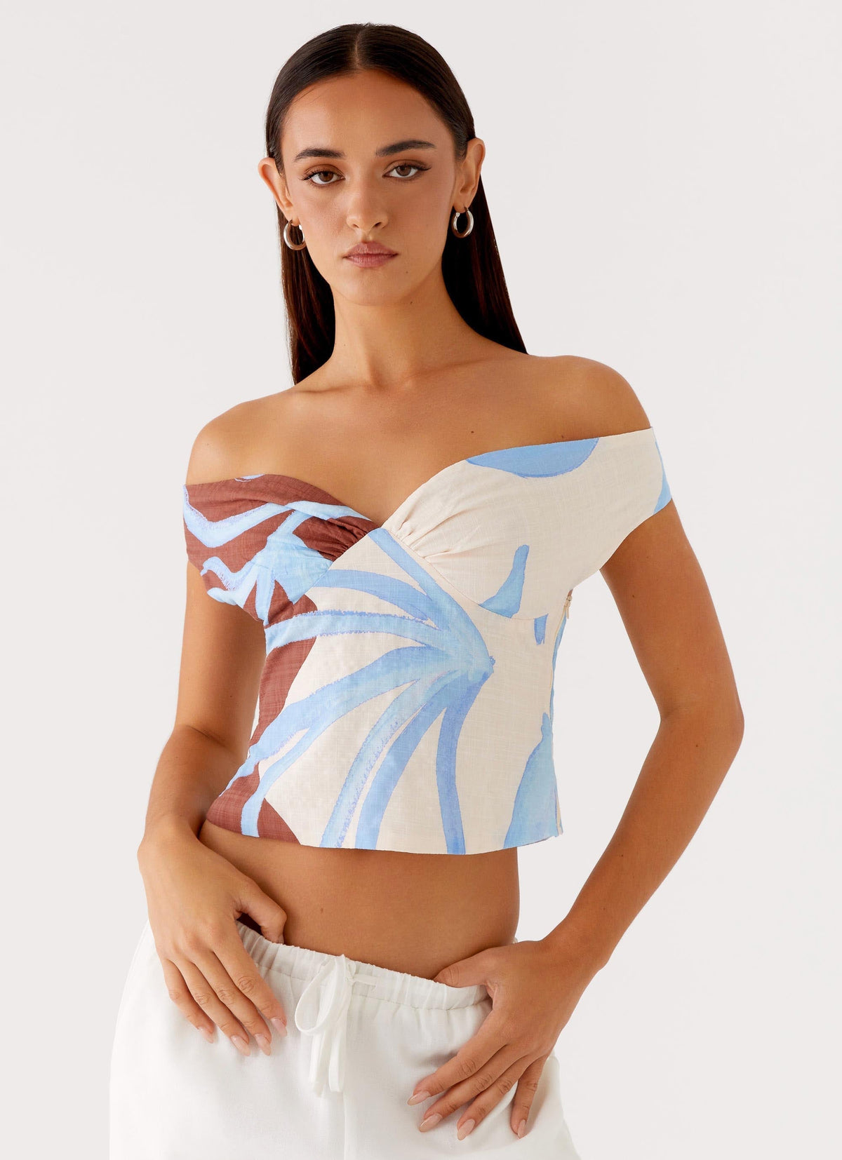 Ozella Off Shoulder Top - Bloom Wave Print