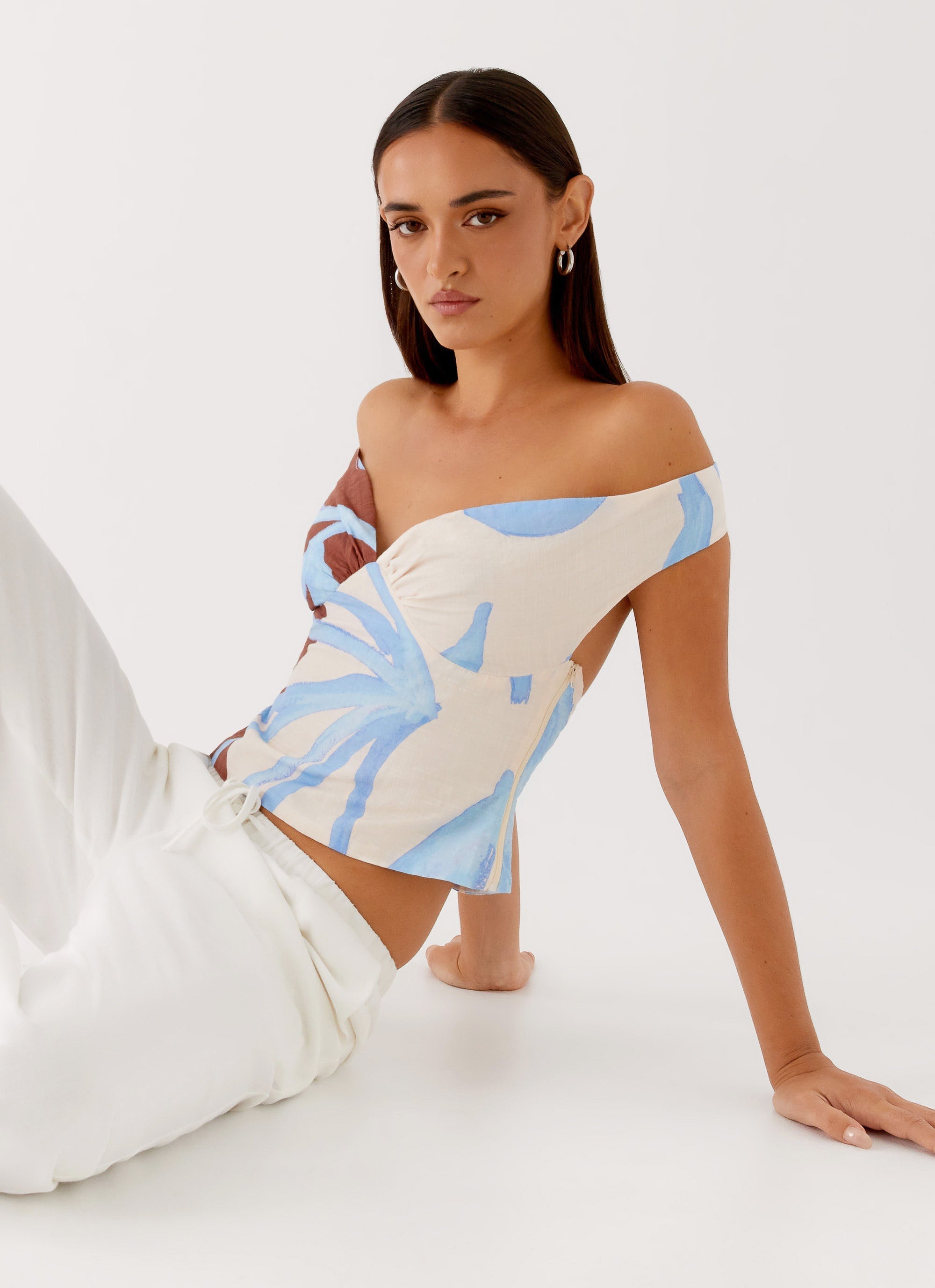 Ozella Off Shoulder Top - Bloom Wave Print