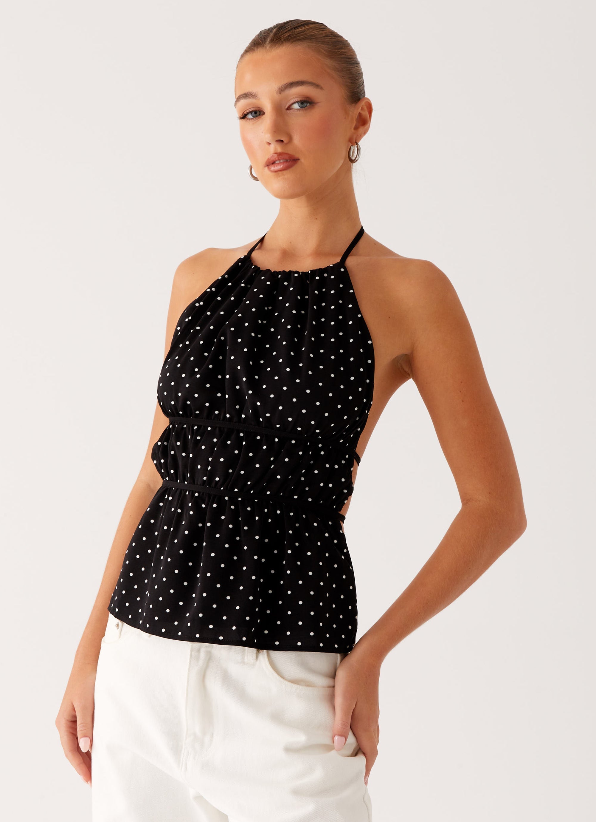 Sergio Halter Top - Black Polka Dot