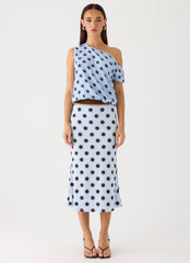 Stick Around Top - Blue Mocha Dot