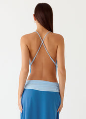 Sweet Charm Cowl Neck Top - Baby Blue
