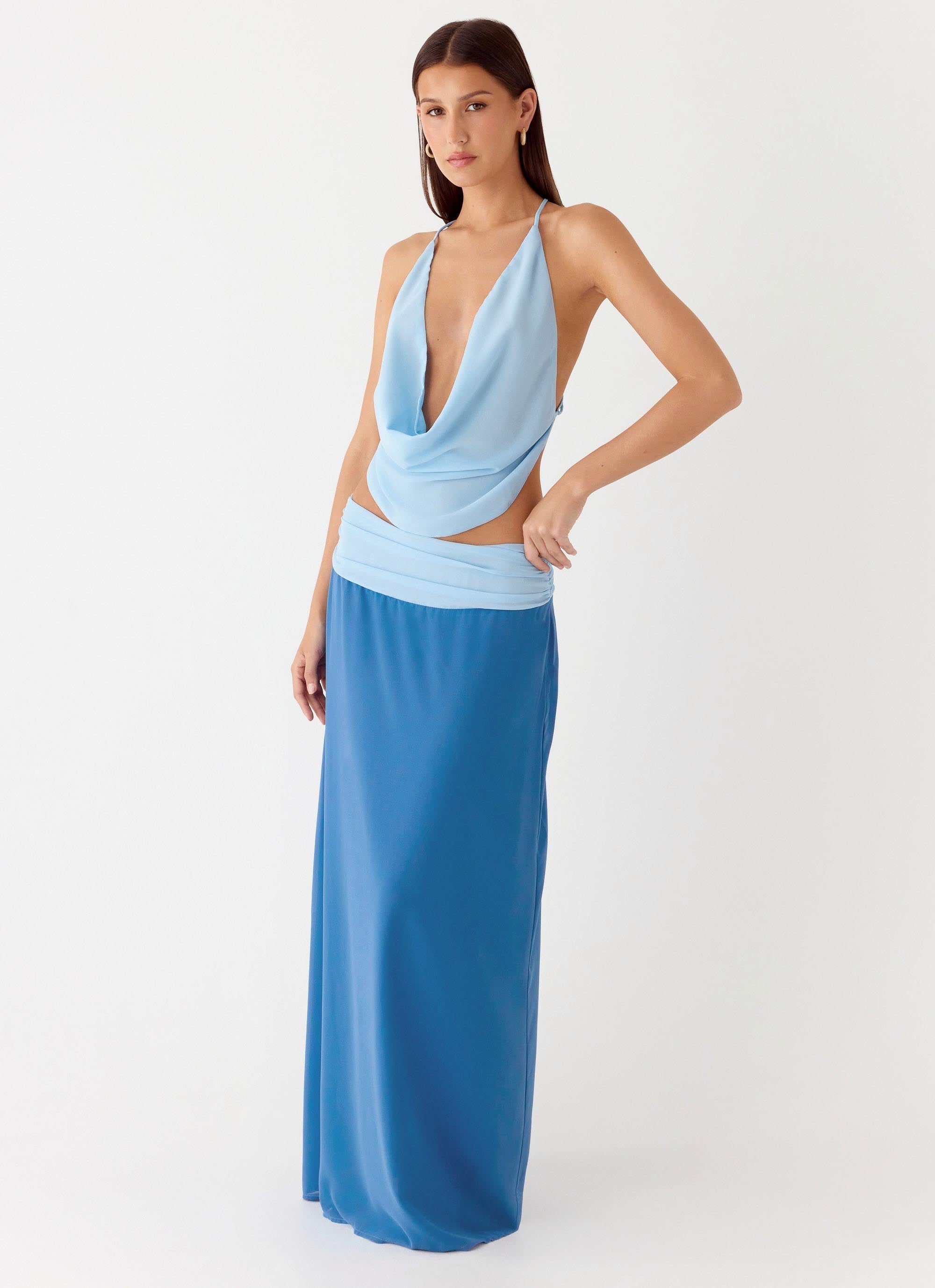 Sweet Charm Cowl Neck Top - Baby Blue