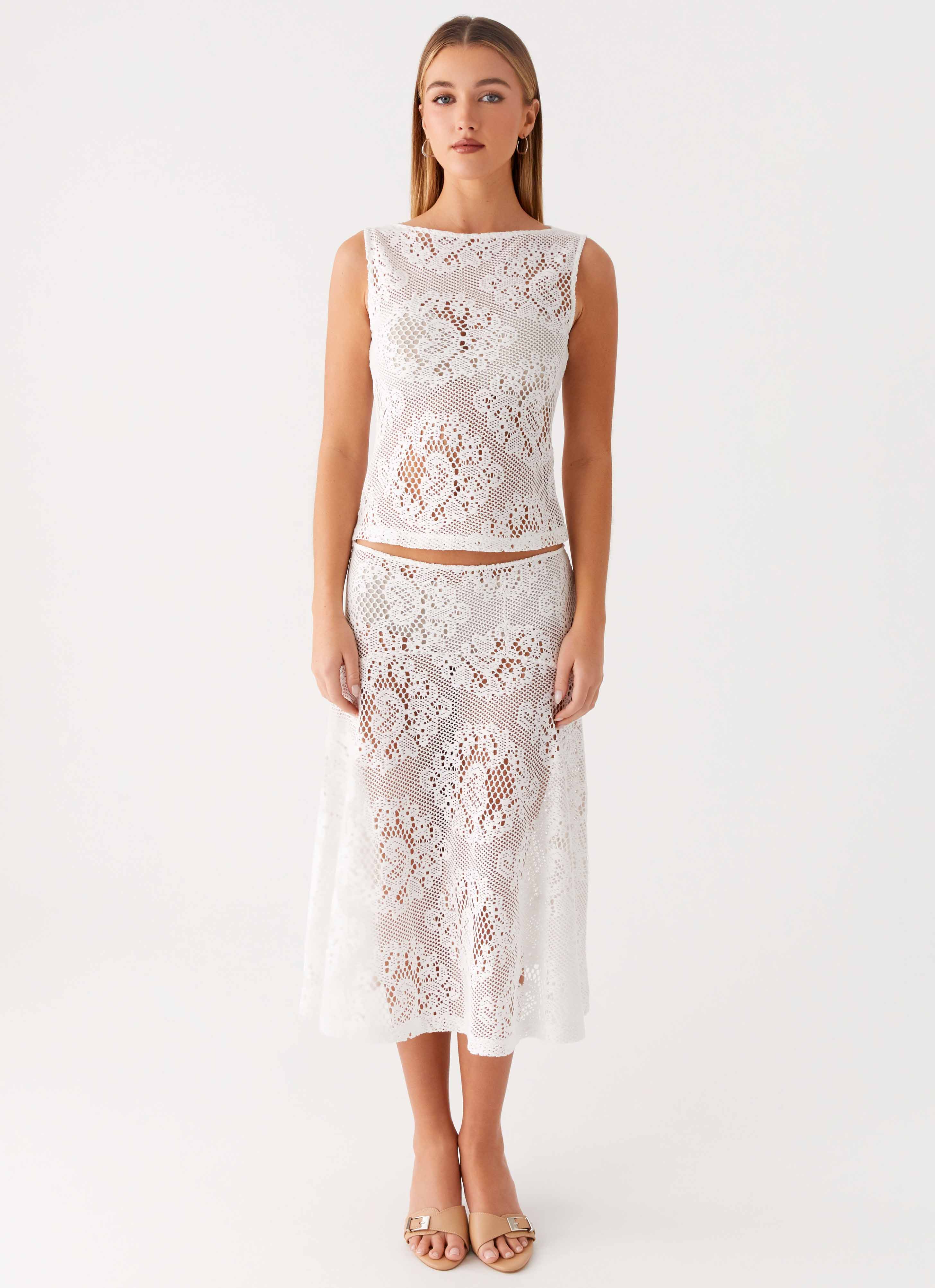 Virelle Lace Midi Skirt - Ivory