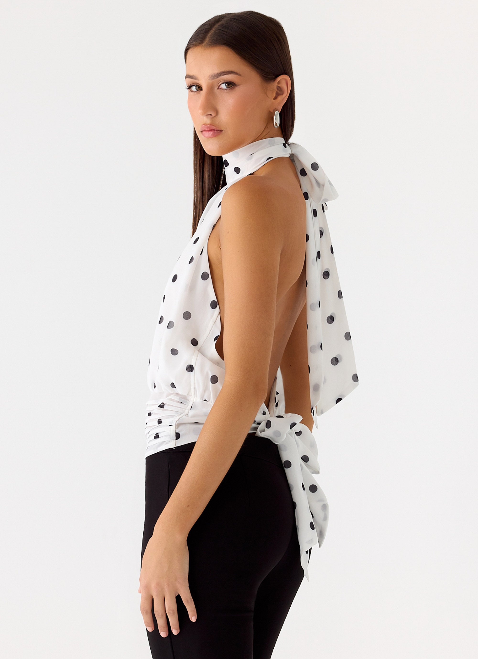 Willow Chiffon Top - White Polkadot