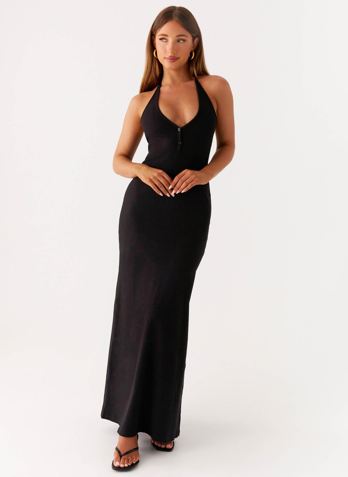 Yaselle Button Front Maxi Dress - Black